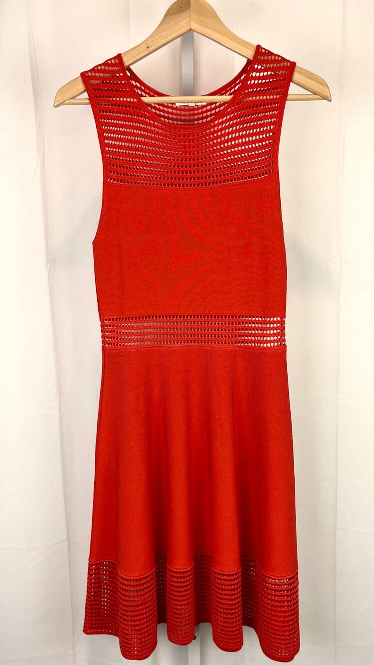 RONNY KOBO Size L Open Stitch Fit and Flare Sleeveless Dress Mabel Orange